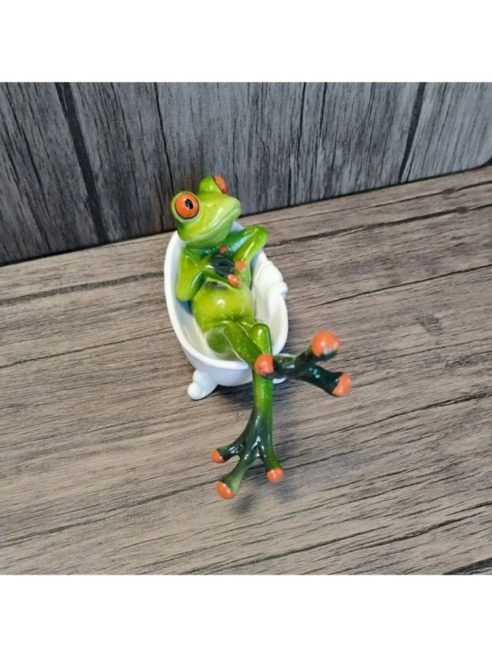 Frog Figurine Relaxing In Bathtub 6